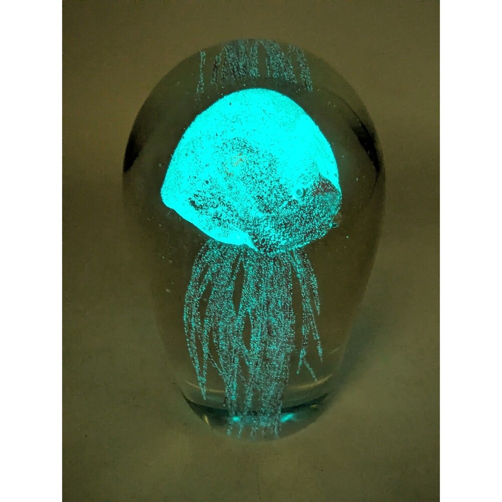 Red Glow in the Dark Glass Jellyfish Paperweight Art Glass Sculpture 5.5" - Picture 6 of 8